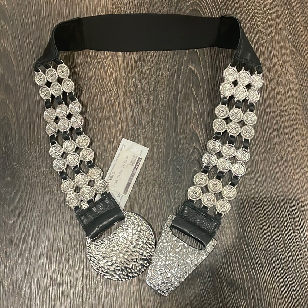 Leatherock Black Elastic Belt with metal decorations